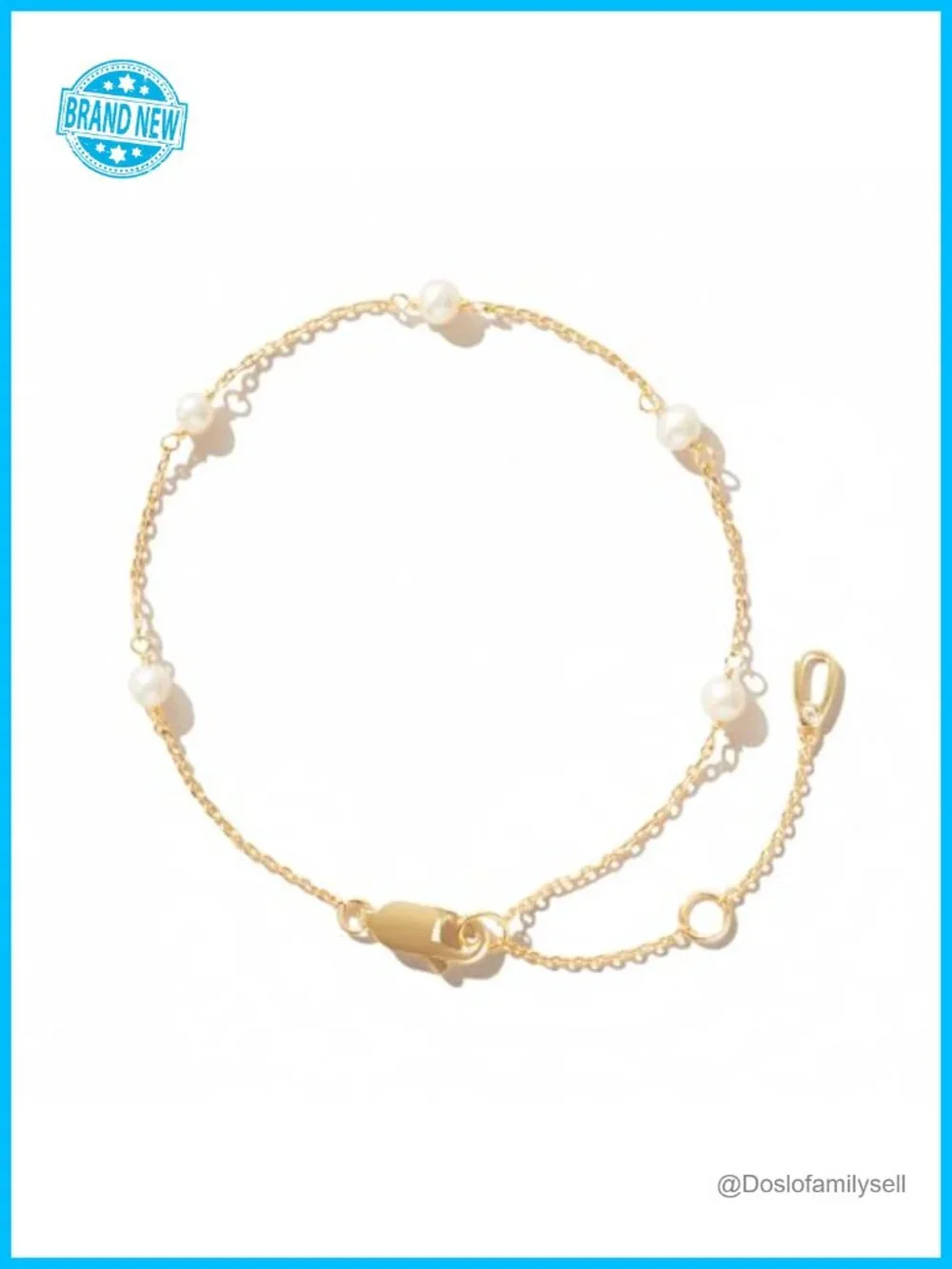 14k Gold Plated Dainty Chain Bracelet with Freshwater Pearls, Stackable